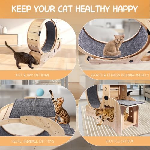 Silent Cat Exercise Wheel for Indoor Cat Treadmill Running Wheel Toy with Non-Slip Base, 6-in-1 Multi-Functional Large