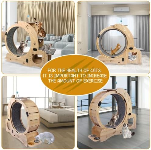 Silent Cat Exercise Wheel for Indoor Cat Treadmill Running Wheel Toy with Non-Slip Base, 6-in-1 Multi-Functional Large