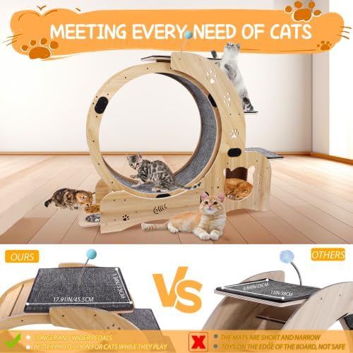 Silent Cat Exercise Wheel for Indoor Cat Treadmill Running Wheel Toy with Non-Slip Base, 6-in-1 Multi-Functional Large