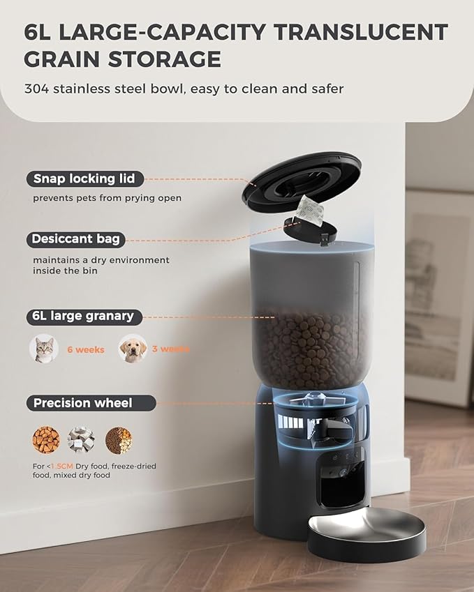 PETOCAT AI Automatic Cat Feeder with 2K HD Dual Cameras,5G&2.4G Wi-Fi 6L Cat Food Dispenser with Cats Recognition& Diet Tracking, Laser Interactive Toy & Two-Way Audio