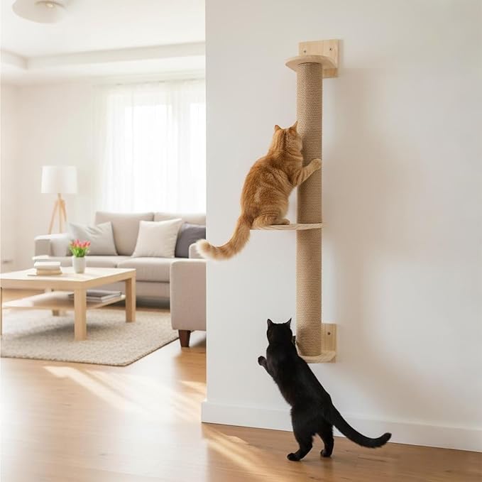 PowerKing Wall Mounted Cat Scratcher, 29 Inch Large Sisal Cat Scratching Post with Hammock, Modern Pine Cat Activity Tree for Kittens, Adult Cats, Sturdy Safe DIY Cat Wall Furniture