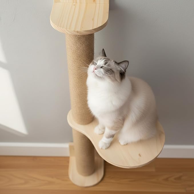 PowerKing Wall Mounted Cat Scratcher, 29 Inch Large Sisal Cat Scratching Post with Hammock, Modern Pine Cat Activity Tree for Kittens, Adult Cats, Sturdy Safe DIY Cat Wall Furniture