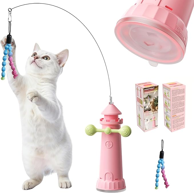 Interactive Cat Toy for Indoor Cats with Strong Suction Cup, Includes Extra Yarn Attachment, Self-Playing Design to Keep Cats Active & Entertained Without Holding a Wand (Cherry Blossom Pink)