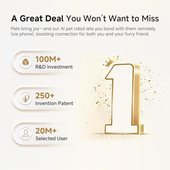 A3 AI Pet Companion Robot with 2K Camera – Smart Pet Robot Camera for Cats & Dogs, Auto Follow, Laser Toy, Night Vision, 2-Way Audio, AI Behavior Reports, Auto Recharge & App Sharing