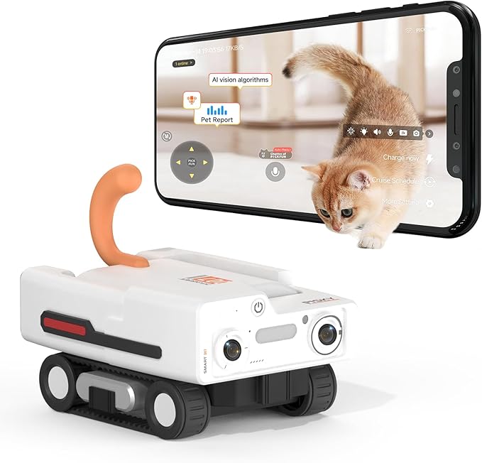 A3 AI Pet Companion Robot with 2K Camera – Smart Pet Robot Camera for Cats & Dogs, Auto Follow, Laser Toy, Night Vision, 2-Way Audio, AI Behavior Reports, Auto Recharge & App Sharing