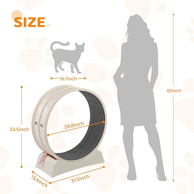 VINGLI Cat Exercise Wheel, 31" Cat Treadmill for Indoor Cats, Cat Running Wheel with Carpeted Runway for Weight Loss & Daily Exercise (Off-White)
