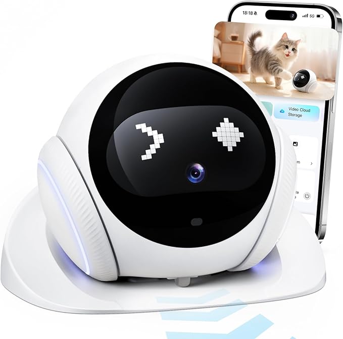 SURPN Pet Camera Robot Companion Monitor – Movable Home Security Cam with 1080P Video, 2.4GHz WiFi, Motion Tracking, Laser Toy, Two-Way Talk – App Control for Dogs & Cats