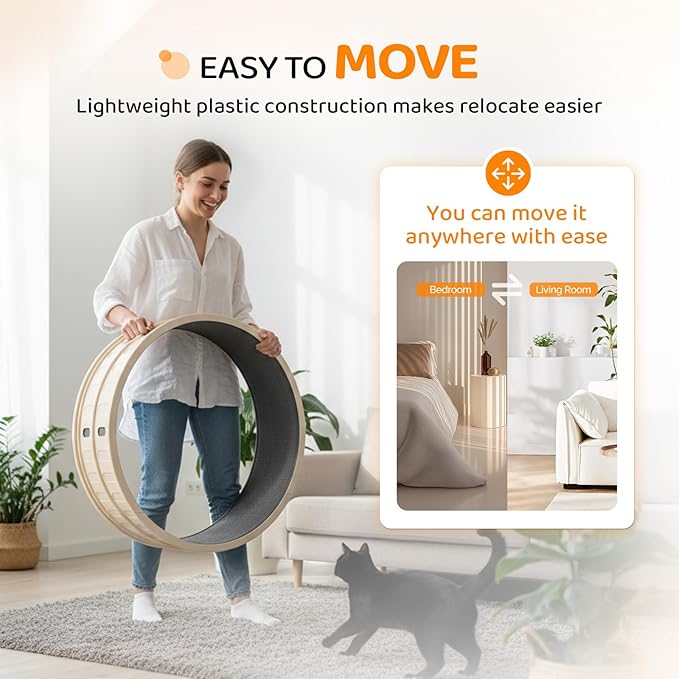 VINGLI Cat Exercise Wheel, 31" Cat Treadmill for Indoor Cats, Cat Running Wheel with Carpeted Runway for Weight Loss & Daily Exercise (Off-White)