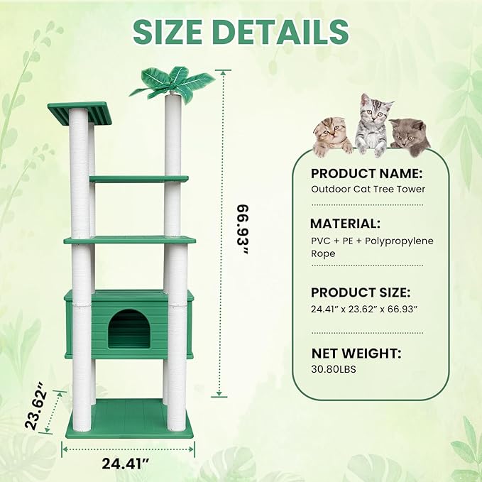 66.5 Inches Tall Outdoor Weatherproof Cat Tower, Multi-Level Cat Tree, Large Cat Condo with PVC Board and Cat Scratching Posts, for Outside and Indoor Cat Houses