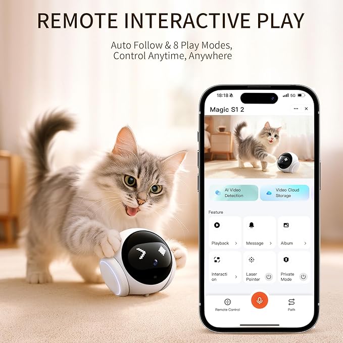 SURPN Pet Camera Robot Companion Monitor – Movable Home Security Cam with 1080P Video, 2.4GHz WiFi, Motion Tracking, Laser Toy, Two-Way Talk – App Control for Dogs & Cats