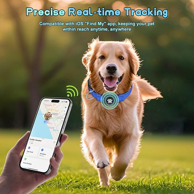 GPS Dog Collar Tracker 2-in-1,Reflective Waterproof Pet Collar,iOS-Only,No Monthly Fees,Unlimited Range,Dog Tracking Collar Pet Tracker,for Small Medium Large Dogs(XS (10.6"-13.6"), Blue)