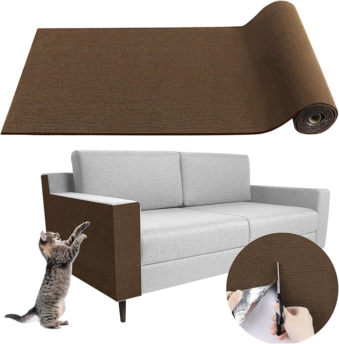 Climbing Cat Scratcher Mat Trimmable Cat Scratching Post Carpet 157.4’’x15.8’’ Self Adhesive Carpet Mat Pad Replacement for Cat Tree Shelves Post Couch Wall Furniture Steps DIY Protector (Brown)