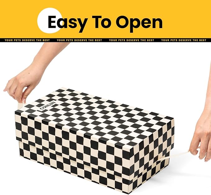 Conlun Cat Scratcher Box with 4 Scratching Pads&2 Separate Cardboard Boxes,2-in-1 Cardboard Cat Scratch for Multiple Kitten Interactive Play,Birthdays Holiday Toys Gift,Checkered-Ball Toy