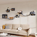 9-in-1 Cat Wall Shelves, Wall Mounted Cat Furniture Set with Plush Fabric, Cat Climbing Wall Systems, Cats Shelf Furniture with Condos, House, Steps, Bridge Ladder, Scratching Post, Grey