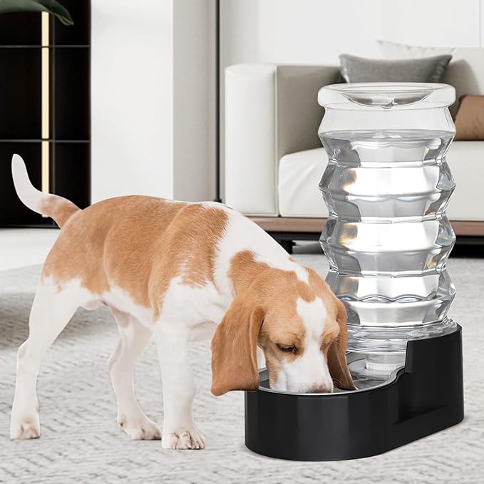 RIZZARI Dog Water Bowl Dispenser :Ion Exchange System with Activated Carbon- Helps Prevent Urinary Stones-8L Gravity Black Stainless Steel Automatic Waterer- for Multi-Pet Homes-Kitchen& Garage Use