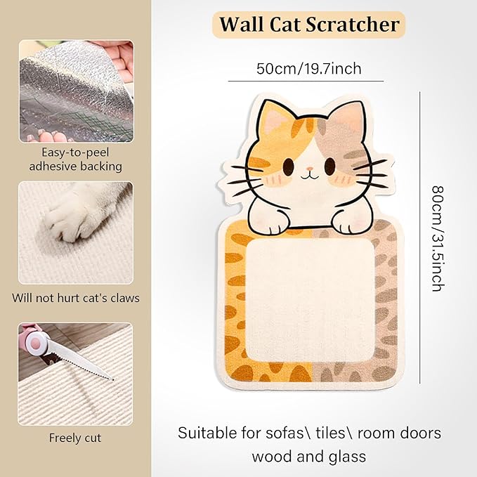 Wall Mounted Cat Scratch Pad, 31.5" x 19.7" Large Cat Scratching Board for Indoor Cats, Protects Furniture from Scratching, Includes Adhesive