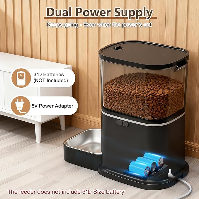 Automatic Cat Feeder with Camera, 5L/28 Cups WiFi Cat Auto Feeder with Two-Way Audio, App Control, Strong Anti-Jam System Smart Timed Cat Feeder with Night Vision for Small Pets Indoor