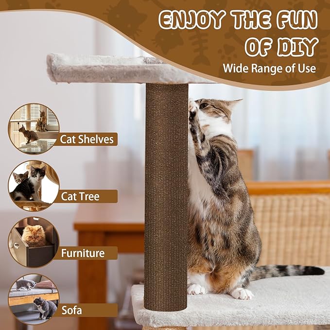 Climbing Cat Scratcher Mat Trimmable Cat Scratching Post Carpet 157.4’’x15.8’’ Self Adhesive Carpet Mat Pad Replacement for Cat Tree Shelves Post Couch Wall Furniture Steps DIY Protector (Brown)