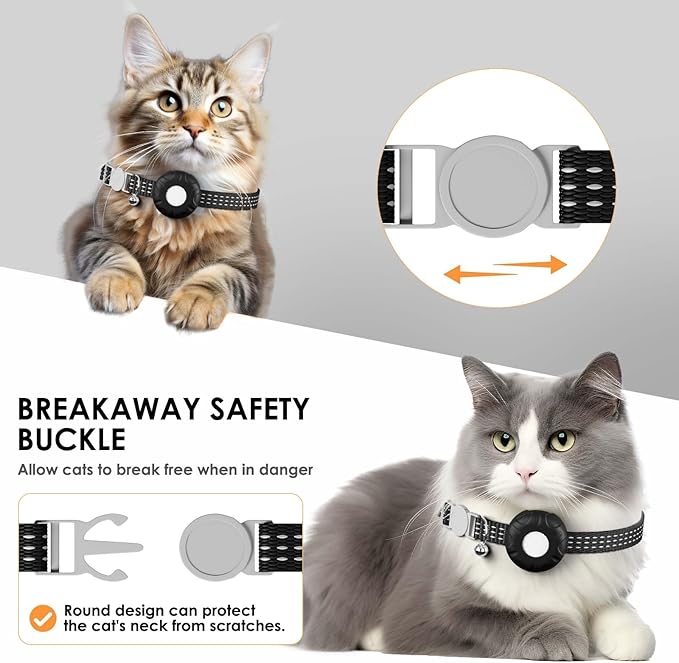 Cat Tracker, Lightweight GPS Tracker Compatible with Apple Find My App(Only iOS), Waterproof Cat Tracker Collar with Bell and Safety Elastic Buckle, No Monthly Fee Pet Trackers for Pets, Kids (Black)
