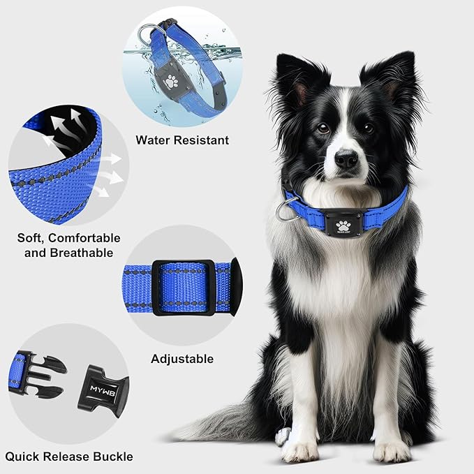 GPS Dog Collar Tracker 2-in-1,Reflective Waterproof Pet Collar,iOS-Only,No Monthly Fees,Unlimited Range,Dog Tracking Collar Pet Tracker,for Small Medium Large Dogs(XS (10.6"-13.6"), Blue)