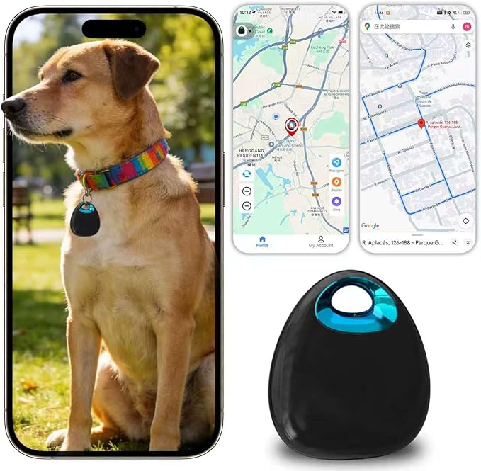 GPS Tracker for Dogs & Cats – Waterproof, Lightweight, Mini Real-Time Pet Locator with 1-Year Battery, No Subscription or SIM Required, Track History, iOS & Android Compatible Now 2026