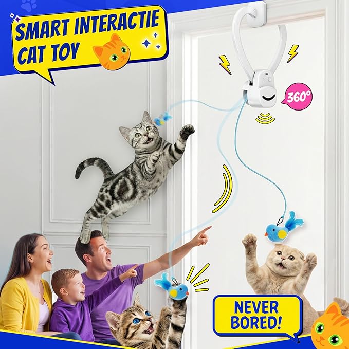 CATPICK Interactive Cat Toys for Indoor Cats Automatic Electric Flying Bird Feather Mouse Toy - Best Kitten & Adult Cat Enrichment Mouse cat Toy Hanging Electric Kitty Toys for Bored Cats