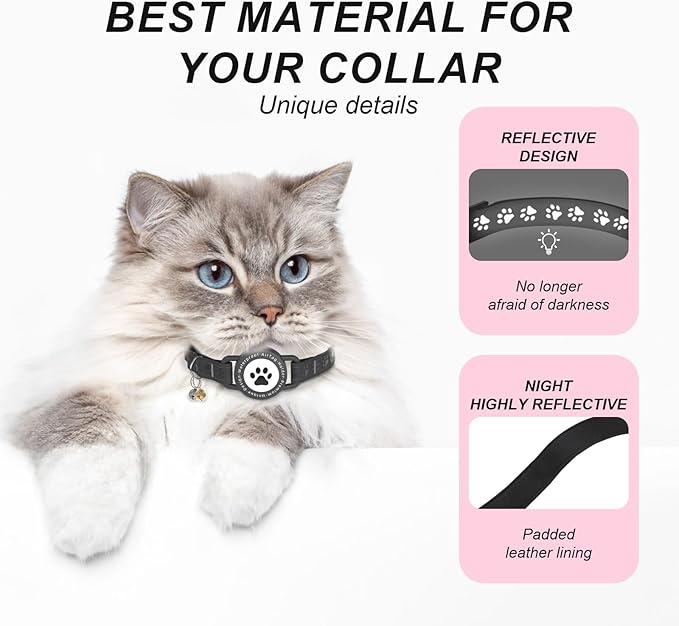 (Black) GPS Tracker for Cats, Waterproof GPS Cat Trackers Cats Collar with Bells, No Subscription, GPS Cat Collar, Adapt with Apple Find My (iOS Only) Finder Tag for Vehicles, Pets, Kids