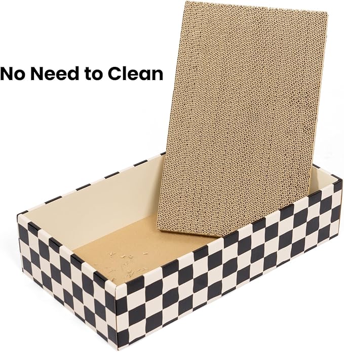 Conlun Cat Scratcher Box with 4 Scratching Pads&2 Separate Cardboard Boxes,2-in-1 Cardboard Cat Scratch for Multiple Kitten Interactive Play,Birthdays Holiday Toys Gift,Checkered-Ball Toy