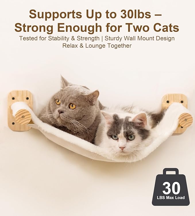 Cat Wall Hammock Set of 4 – 1 Floating Fabric Hammock, 2 Ladders with 4 Steps Each & 1 Flat Shelf – Wall Mounted Cat Bed Furniture Indoor Playground