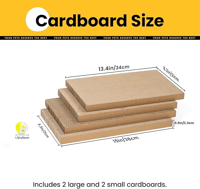 Conlun Cat Scratcher Box with 4 Scratching Pads&2 Separate Cardboard Boxes,2-in-1 Cardboard Cat Scratch for Multiple Kitten Interactive Play,Birthdays Holiday Toys Gift,Checkered-Ball Toy