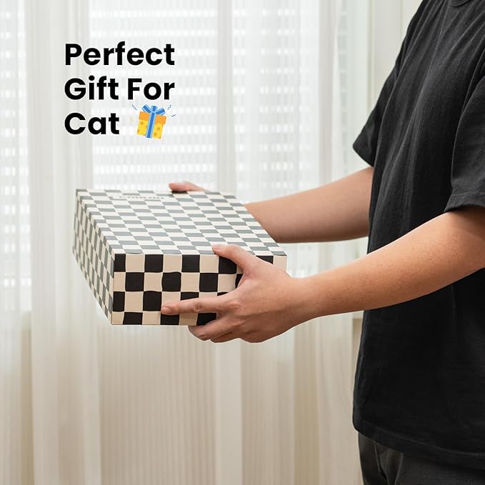 Conlun Cat Scratcher Box with 4 Scratching Pads&2 Separate Cardboard Boxes,2-in-1 Cardboard Cat Scratch for Multiple Kitten Interactive Play,Birthdays Holiday Toys Gift,Checkered-Ball Toy