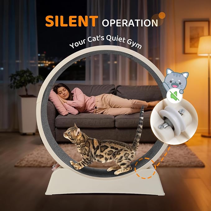 VINGLI Cat Exercise Wheel, 31" Cat Treadmill for Indoor Cats, Cat Running Wheel with Carpeted Runway for Weight Loss & Daily Exercise (Off-White)