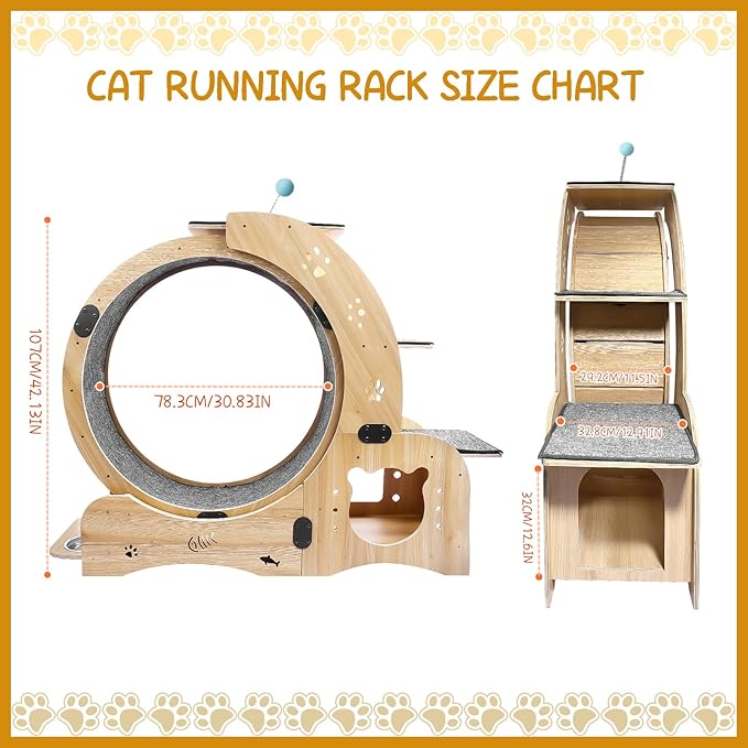 Silent Cat Exercise Wheel for Indoor Cat Treadmill Running Wheel Toy with Non-Slip Base, 6-in-1 Multi-Functional Large