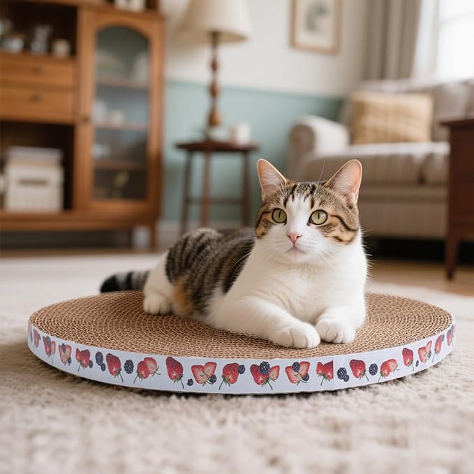 Round Cat Scratcher Pad 10 inch Diameter 3/5 inch Thickness Scratch Replacement Cardboard Cat Scratcher Refill Scratching Board Cat scratchers for Indoor Cats(1 Pc)
