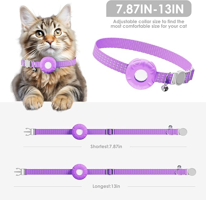 Cat Tracker, GPS Tracker, Compatible with Apple Find My App(Only iOS), Real-Time Location Pet Tracker, No Subscription Required,Territory & Location History, Breakaway Collar Included, Purple