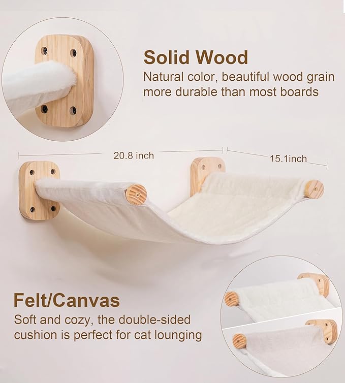 Cat Wall Hammock Set of 4 – 1 Floating Fabric Hammock, 2 Ladders with 4 Steps Each & 1 Flat Shelf – Wall Mounted Cat Bed Furniture Indoor Playground