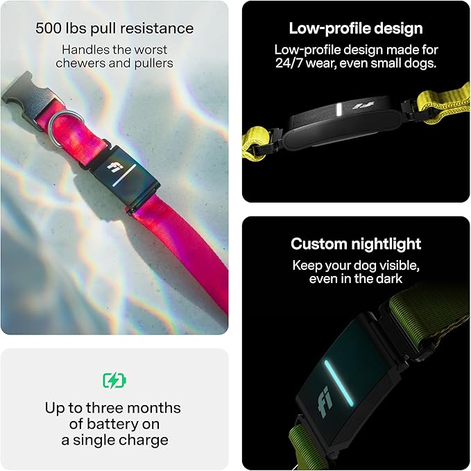 Fi New Series 3+ Smart Dog Tracker Collar [6 Month Membership Included] GPS Tracker for Dogs with Health & Behavior Monitoring, Escape Alerts, Waterproof, LED, Apple Watch Compatible (Gray, Large)