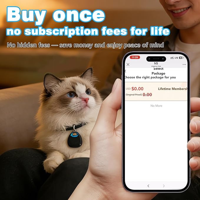 GPS Tracker for Dogs & Cats – Waterproof, Lightweight, Mini Real-Time Pet Locator with 1-Year Battery, No Subscription or SIM Required, Track History, iOS & Android Compatible Now 2026