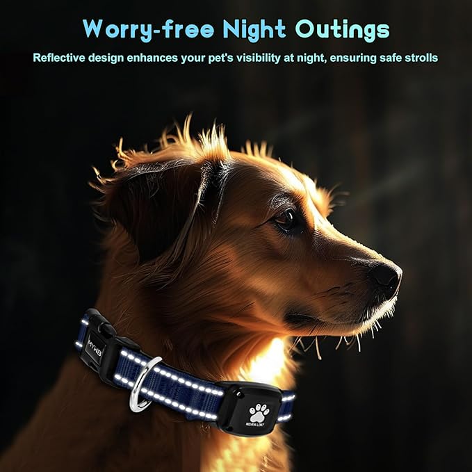 GPS Dog Collar Tracker 2-in-1,Reflective Waterproof Pet Collar,iOS-Only,No Monthly Fees,Unlimited Range,Dog Tracking Collar Pet Tracker,for Small Medium Large Dogs(XS (10.6"-13.6"), Blue)