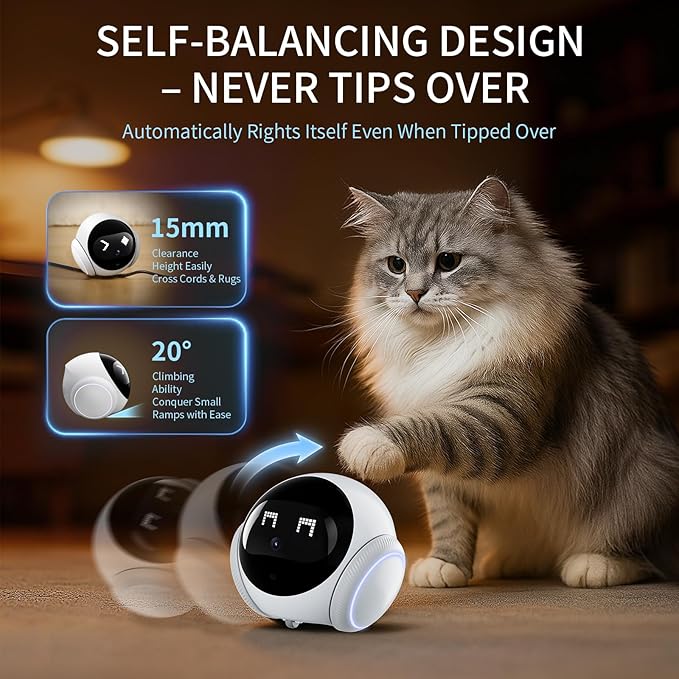 SURPN Pet Camera Robot Companion Monitor – Movable Home Security Cam with 1080P Video, 2.4GHz WiFi, Motion Tracking, Laser Toy, Two-Way Talk – App Control for Dogs & Cats