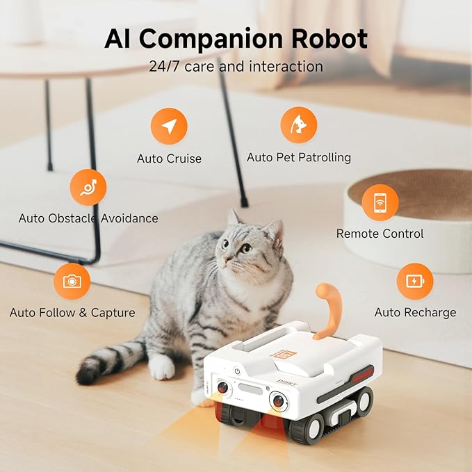 A3 AI Pet Companion Robot with 2K Camera – Smart Pet Robot Camera for Cats & Dogs, Auto Follow, Laser Toy, Night Vision, 2-Way Audio, AI Behavior Reports, Auto Recharge & App Sharing