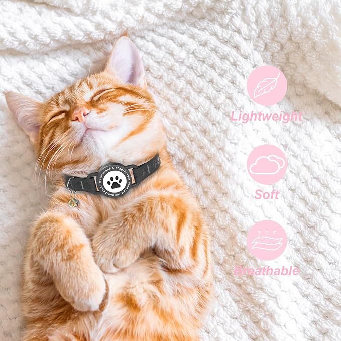 (Black) GPS Tracker for Cats, Waterproof GPS Cat Trackers Cats Collar with Bells, No Subscription, GPS Cat Collar, Adapt with Apple Find My (iOS Only) Finder Tag for Vehicles, Pets, Kids