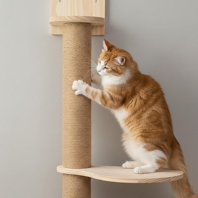 PowerKing Wall Mounted Cat Scratcher, 29 Inch Large Sisal Cat Scratching Post with Hammock, Modern Pine Cat Activity Tree for Kittens, Adult Cats, Sturdy Safe DIY Cat Wall Furniture
