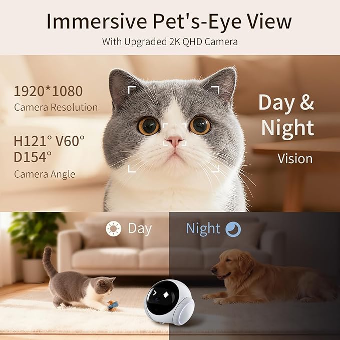 SURPN Pet Camera Robot Companion Monitor – Movable Home Security Cam with 1080P Video, 2.4GHz WiFi, Motion Tracking, Laser Toy, Two-Way Talk – App Control for Dogs & Cats
