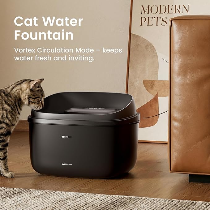 Gardner Pet Cat Fountain 1 Gallon, Vortex Dog Water Fountain, Ultra Quiet Automatic Cat Fountain with Filter, Transparent Tank, Splash-Proof, Easy to Clean,Without Adapter (Black)