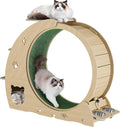 4-in-1 Indoor Cat Running Wheel, Large Quiet Running Wheel with Scratch Pad, Play Roller & Stable Wood Base for Active Cats