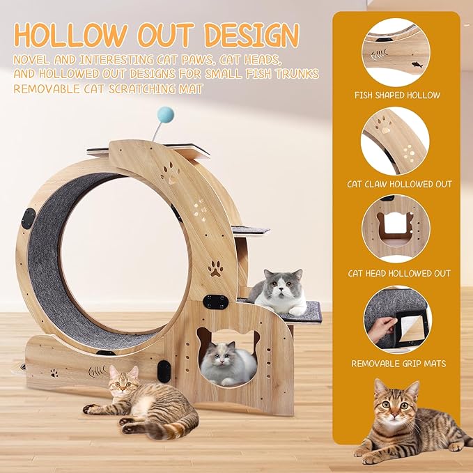 Silent Cat Exercise Wheel for Indoor Cat Treadmill Running Wheel Toy with Non-Slip Base, 6-in-1 Multi-Functional Large