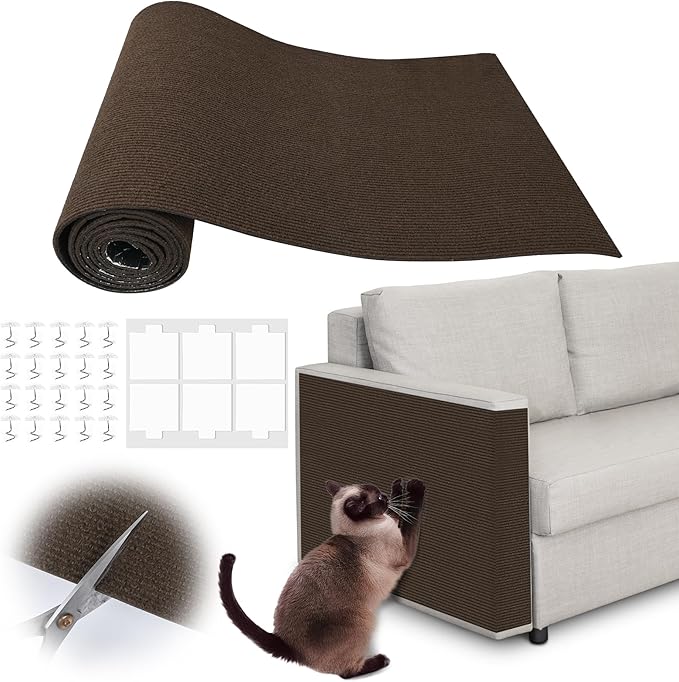 Cat Scratch Furniture Protector - 40" x 17" Trimmable Self-Adhesive Cats Claws Scratch Pads, DIY Cat Climbing Couch Protector for Scratch Post Cat Tree Replacement Indoor (Brown)