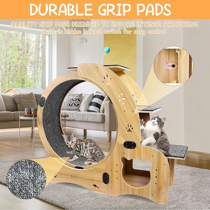Silent Cat Exercise Wheel for Indoor Cat Treadmill Running Wheel Toy with Non-Slip Base, 6-in-1 Multi-Functional Large
