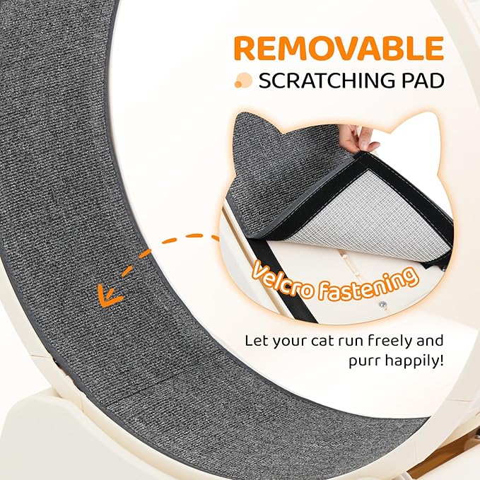 VINGLI Cat Exercise Wheel, 31" Cat Treadmill for Indoor Cats, Cat Running Wheel with Carpeted Runway for Weight Loss & Daily Exercise (Off-White)